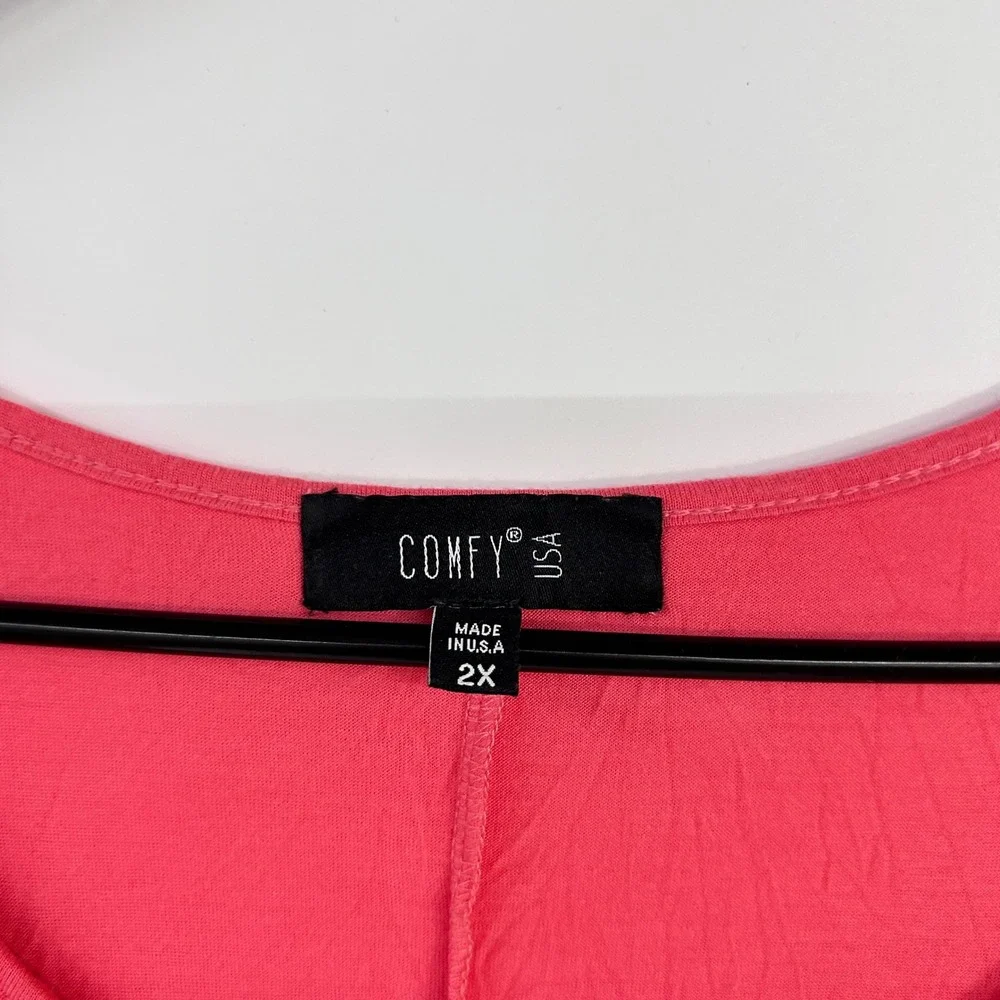 Comfy USA Coral Crinkle Tiered Dress 2X Asymmetric Lagenlook Artsy Art to Wear